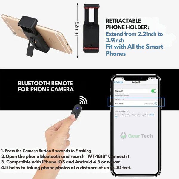 Extendable Phone Tripod with Bluetooth Remote - Versatile Selfie Stick & Stand