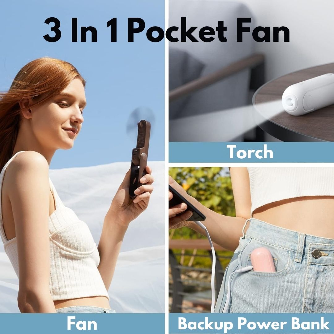 3 In 1 Handheld Mini Fan | USB Rechargeable, Foldable Design & Ideal for Travel, Camping, and Outdoor Activities