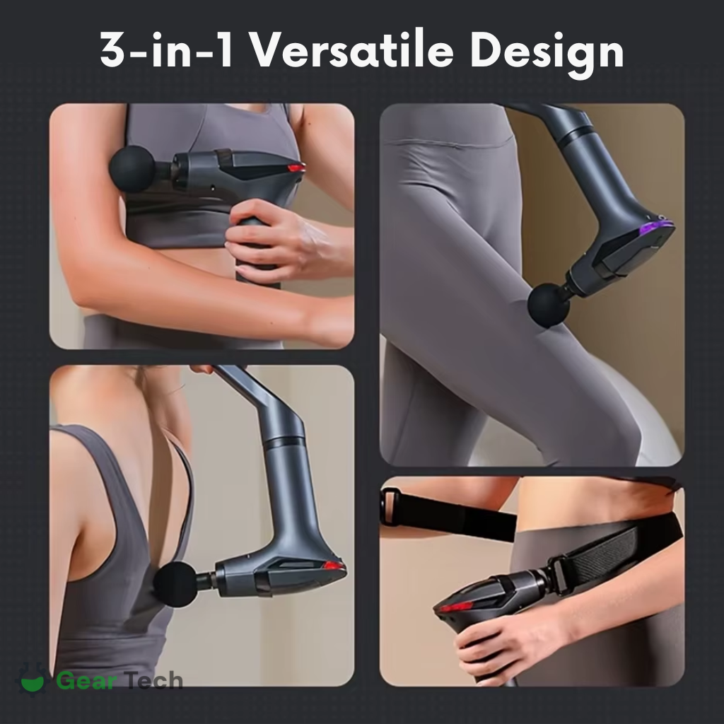 All in One PRO Handheld Massager Gun With Detachable Handle – Electric Deep Tissue Hand Held Percussion Muscle Relaxer for Stiff Neck, Shoulder & Lower Back Pain Relief