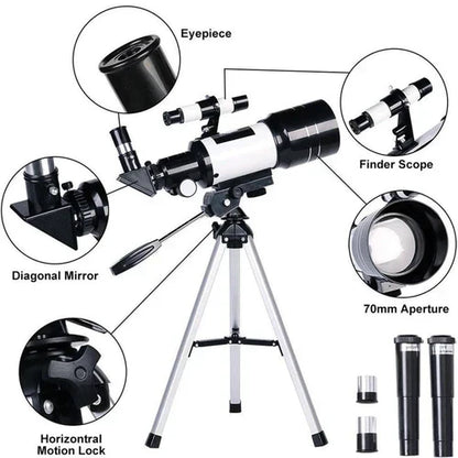 Professional Astronomical Telescope | 70mm Aperture, 300mm Focal Length & Easy Setup for Stargazing and Nature Exploration
