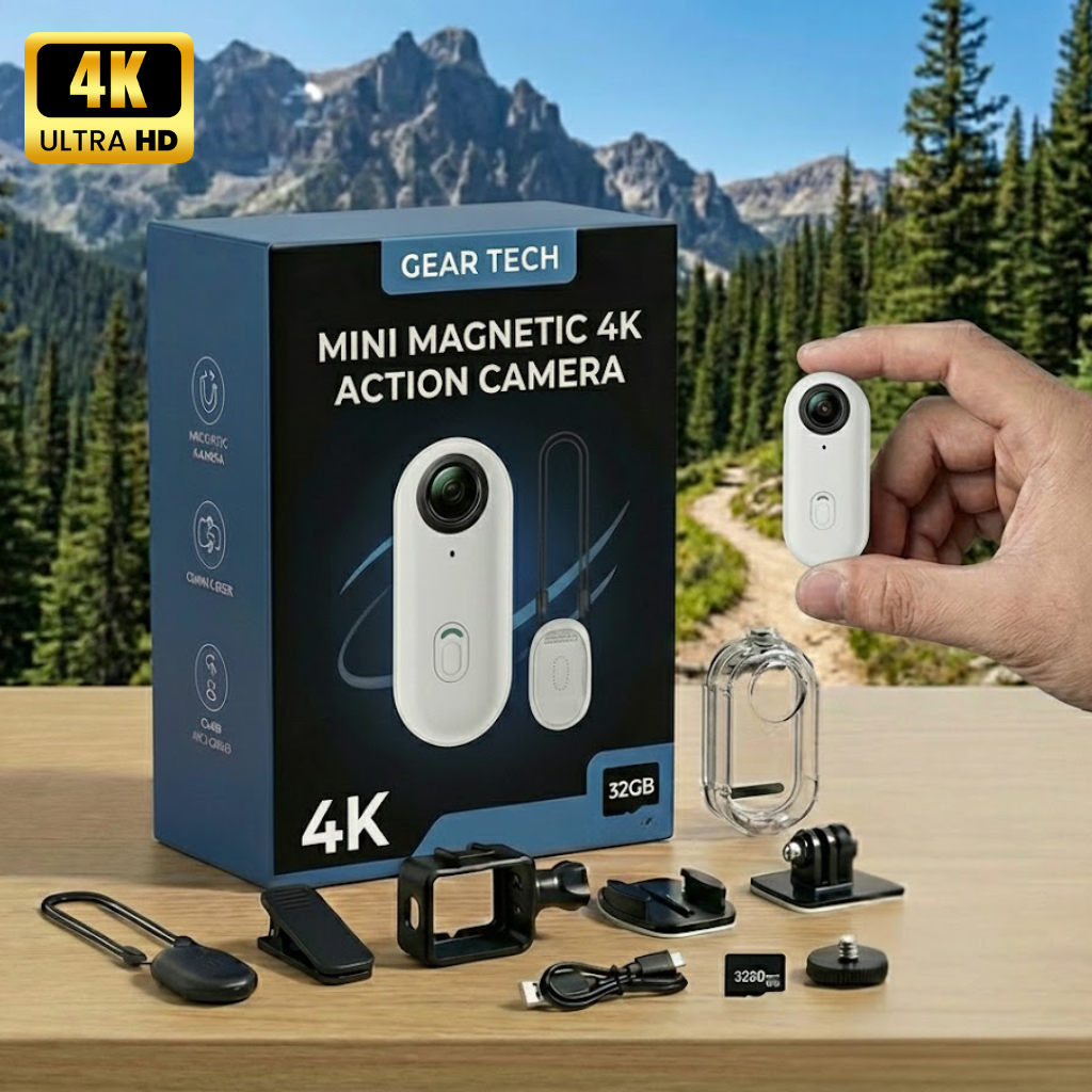 Mini Magnetic POV 4K Action Camera – Portable Body Worn & Sports Recording Camera - Personal Body Camera