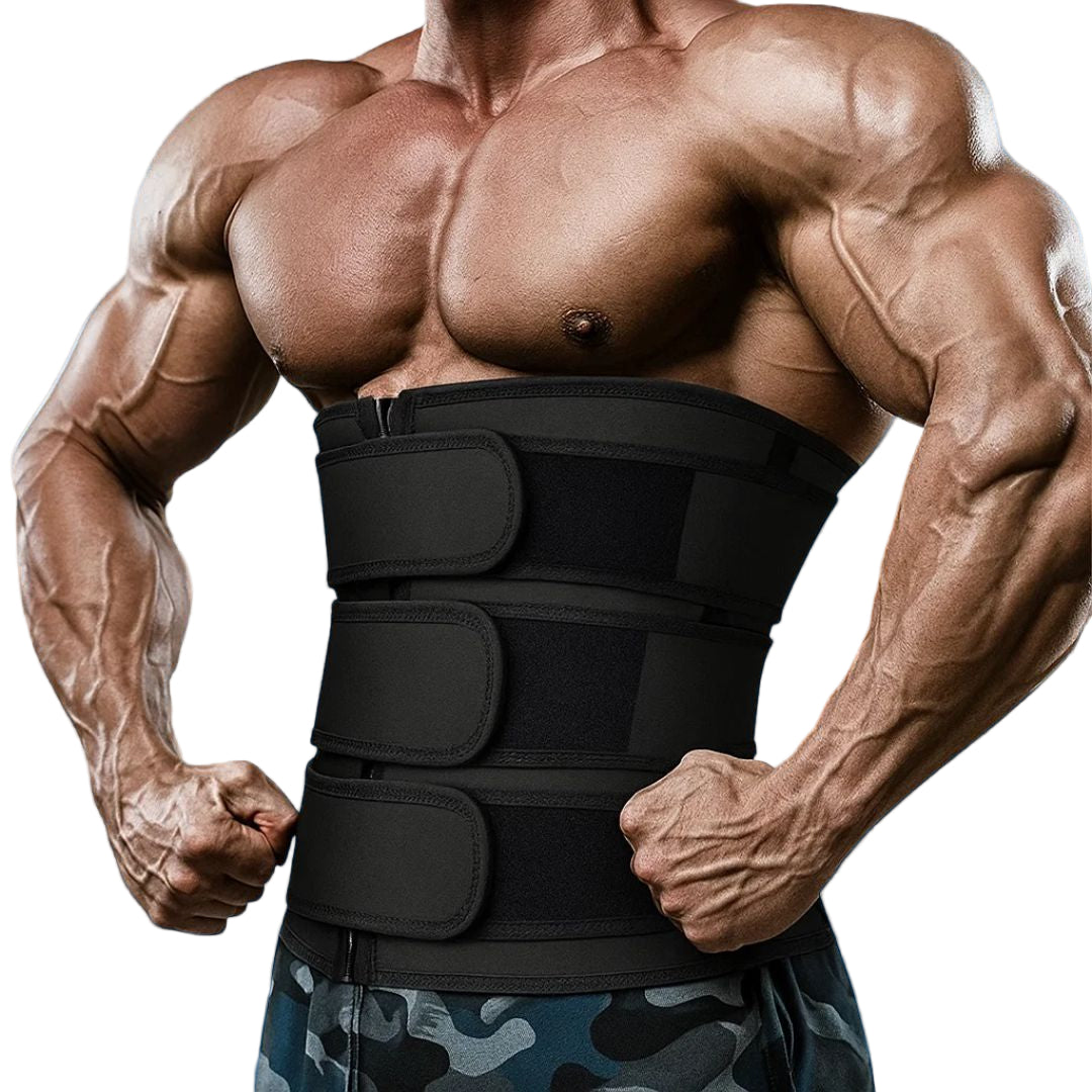 Mens Waist Trainer for Gym & Weight Loss | Triple Compression Fat Burning Sweat Belt | Back Support & Core Trimmer