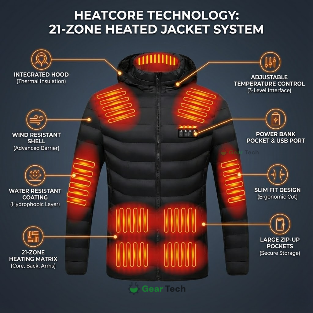 Heated Puffer Jacket | 21 Heating Zones, Adjustable Temperature & Lightweight for Winter Adventures