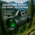 Compact 600x Ultra-Zoom Monocular | HD Lens, Lightweight & Perfect for Hiking, Birdwatching, and Sports Events