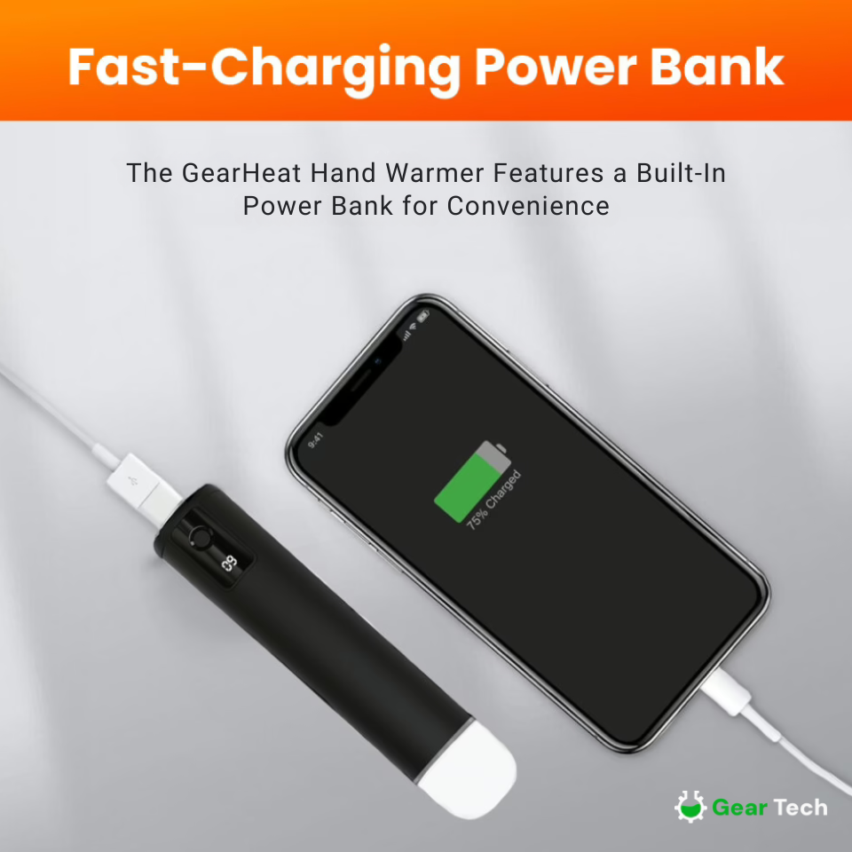 Hand Warmer Power Bank - 3 Heat Modes, Built In Light & Fast Charging