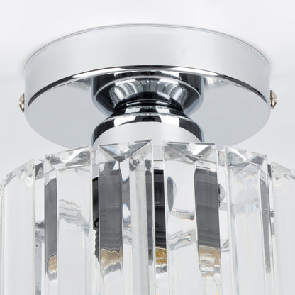 Modern 1-Light Flush Mount Ceiling Light | Black Brass Fixture with Crystal Shade for Hallway & Living Room