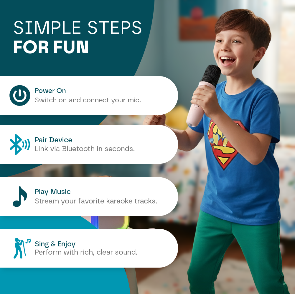 Mini Karaoke Machine for Kids | Portable Bluetooth Speaker with 2 Microphones, Voice Changer & LED Lights for Family Fun