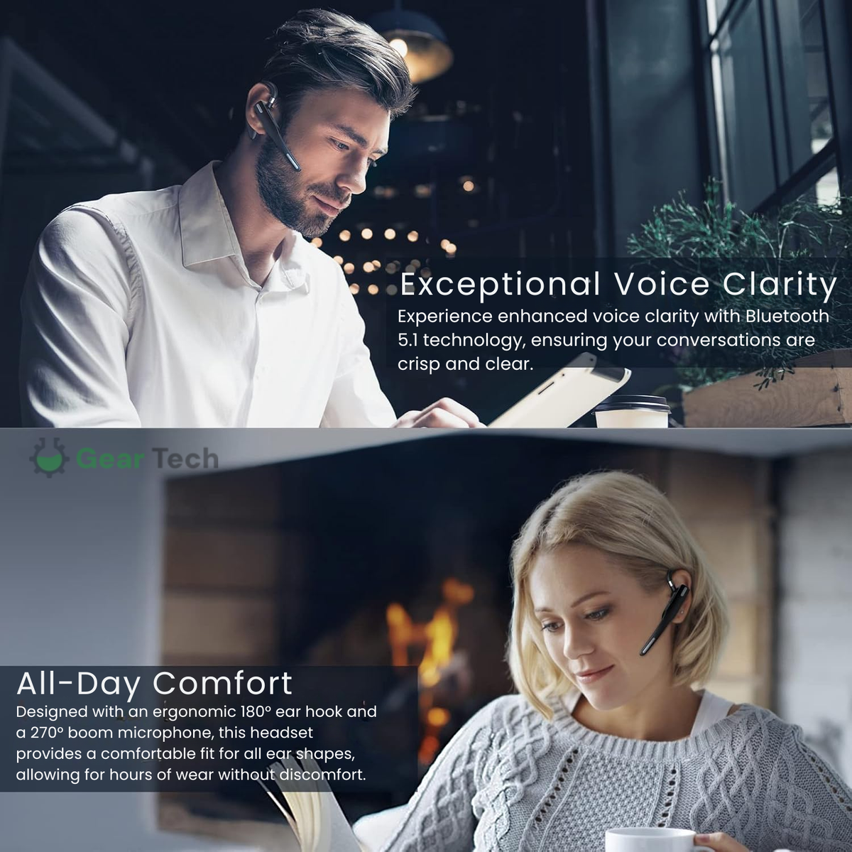 Bluetooth 5.1 Noise Cancelling Headset | Dual Mic, Ergonomic Design & Hands-Free Calling for Professionals