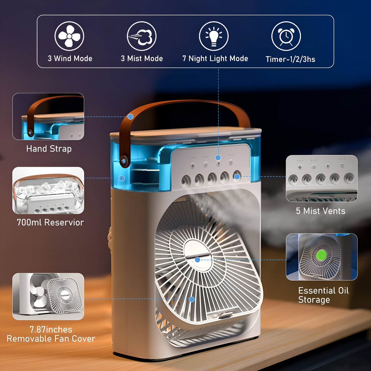 3-in-1 Air Cooler Humidifier | Portable, Adjustable Fan Speeds & Ideal for Bedrooms, Offices & Small Spaces