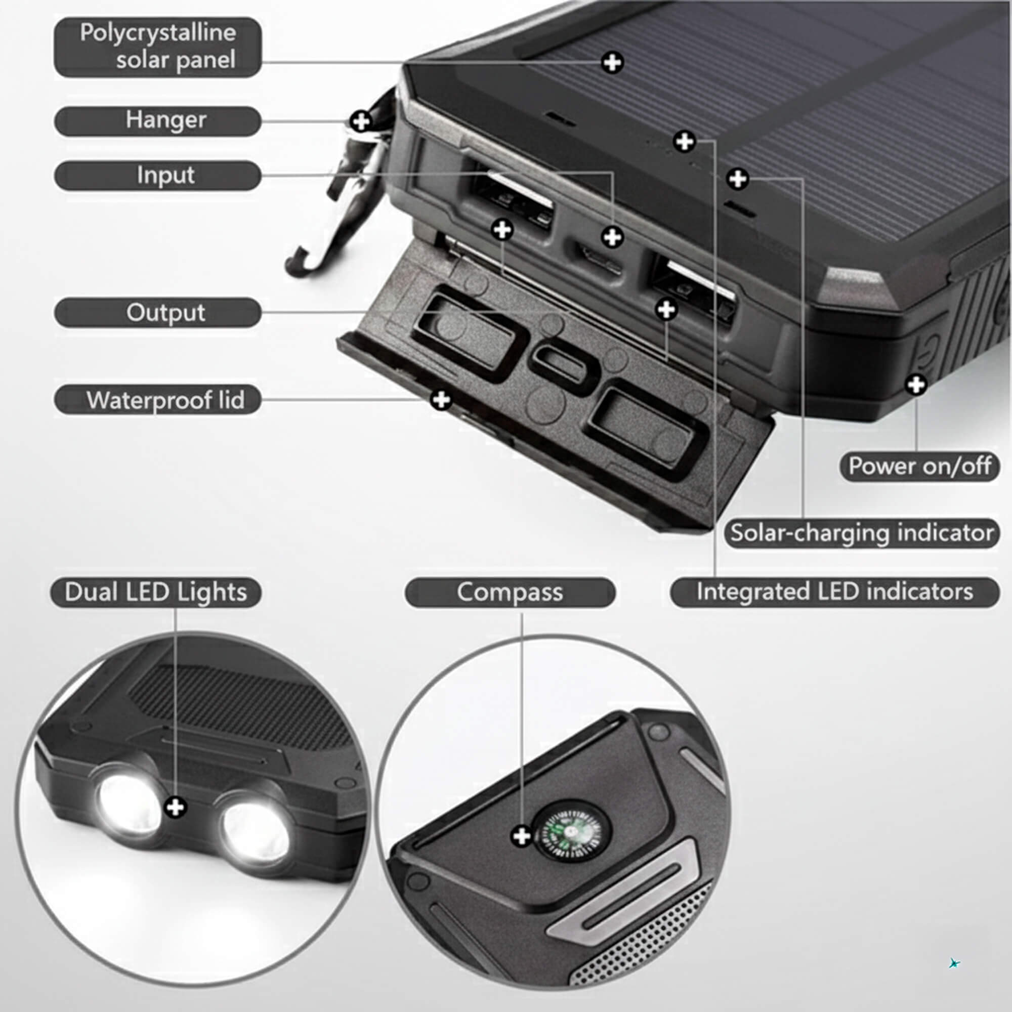 500000mAh Solar Charger Waterproof Power Bank External