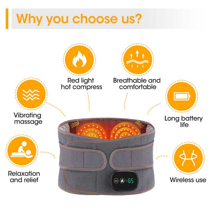 Infrared Back Support Belt | Adjustable Heat & Vibration for Pain Relief and Muscle Relaxation