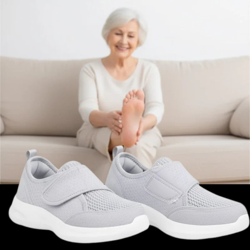 Elderly Shoes – Adjustable Velcro Orthopaedic Shoe for Swollen Feet, Breathable Cushioned Insole