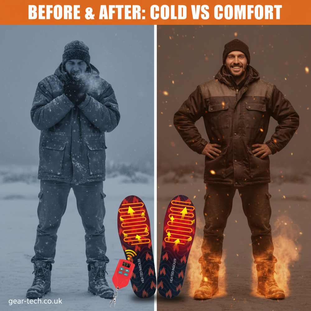 Rechargeable Heated Insoles for Work Boots – Electric Thermal Foot Warmers for Construction, Outdoor & Industrial Use UK