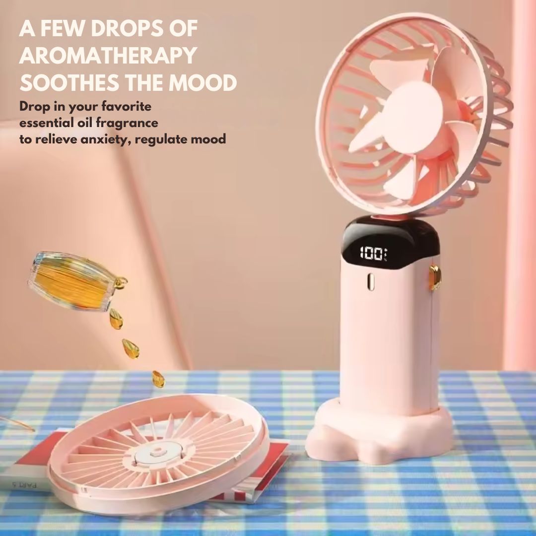 Rechargeable Handheld Mini Fan | 5-Speed, 90-Degree Adjustable & Quiet for Office, Home & Outdoor Use