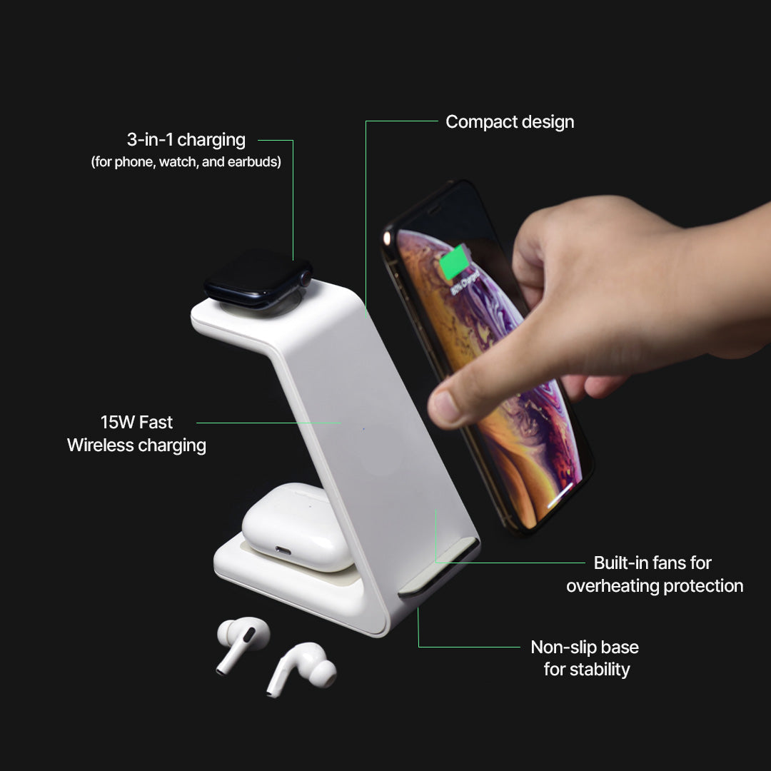 3-in-1 Wireless Charging Station | Apple, Samsung, Watch, AirPods | Fast Charging Solution