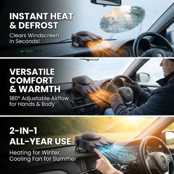 Portable Car Heater – 12V Plug-In Defogging & Defrosting for Quick Winter Warmth