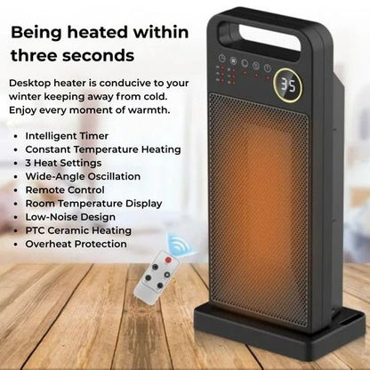 2000W Electric Room Heater | Remote Control, Touch Screen & Vertical 120° Oscillation for Home Use