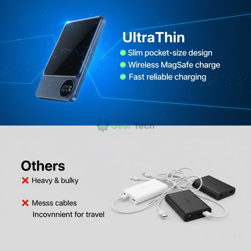 Sleek  Magnetic Fast Charging Power Bank – Wireless, High-Capacity Backup Battery for All Devices