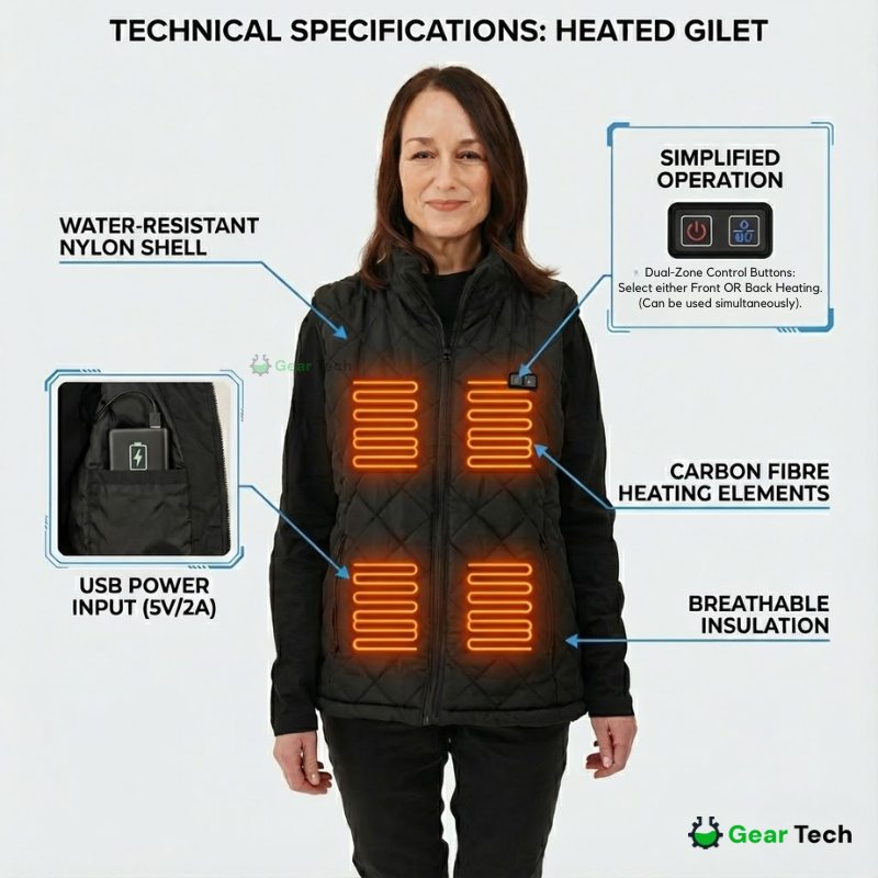 Women's Heated Gilet | 9 Heating Zones, Customisable Heat Settings & Lightweight Design for Cold Weather Activities