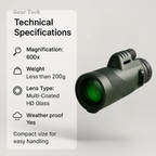 Compact 600x Ultra-Zoom Monocular | HD Lens, Lightweight & Perfect for Hiking, Birdwatching, and Sports Events