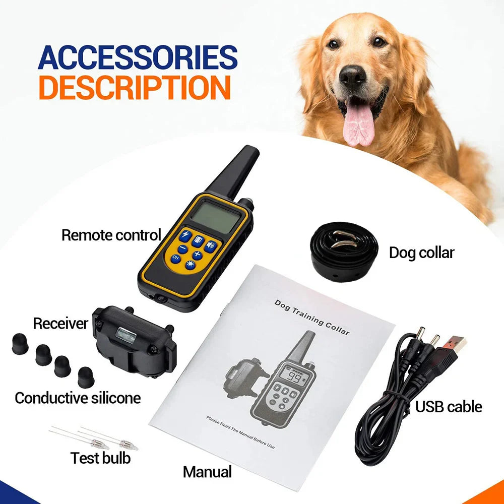 800M Rechargeable Electric Dog Training Collar | Waterproof, Remote Control & Ideal for Effective Dog Training