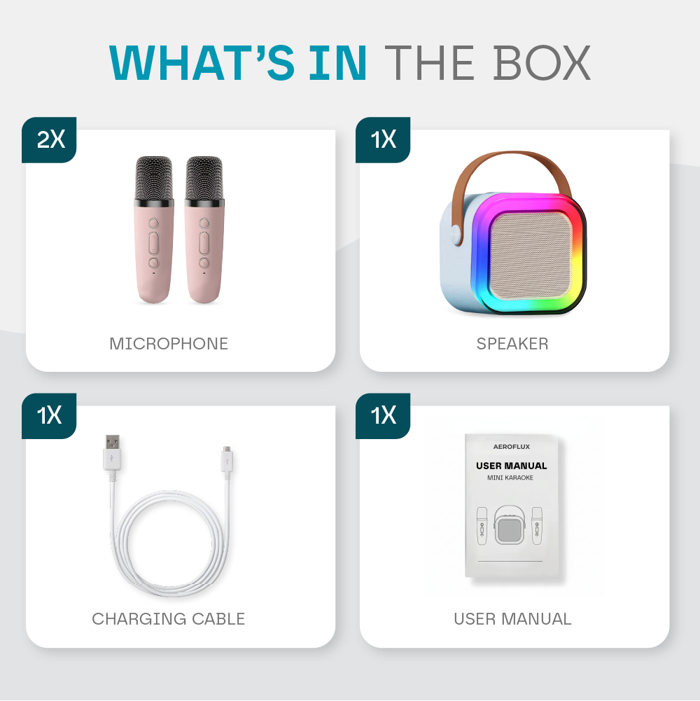 Mini Karaoke Machine for Kids | Portable Bluetooth Speaker with 2 Microphones, Voice Changer & LED Lights for Family Fun