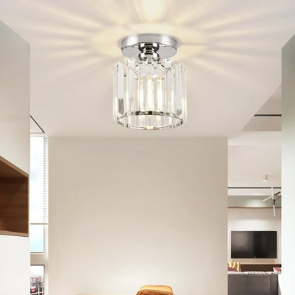 Modern 1-Light Flush Mount Ceiling Light | Black Brass Fixture with Crystal Shade for Hallway & Living Room