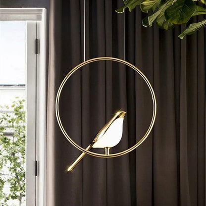 Circle Pendant Lamp with Bird Motifs – Modern Lighting Fixture for Home Decor & Unique Ceiling Design
