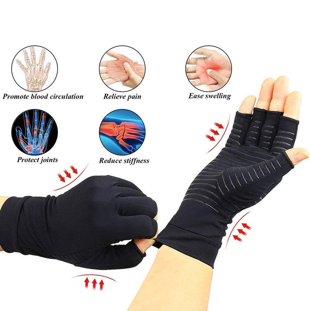 Copper Infused Arthritis Gloves for Finger Pain Relief | Open-Finger, Compression & Non-Slip Design for Pain Relief and Daily Activities