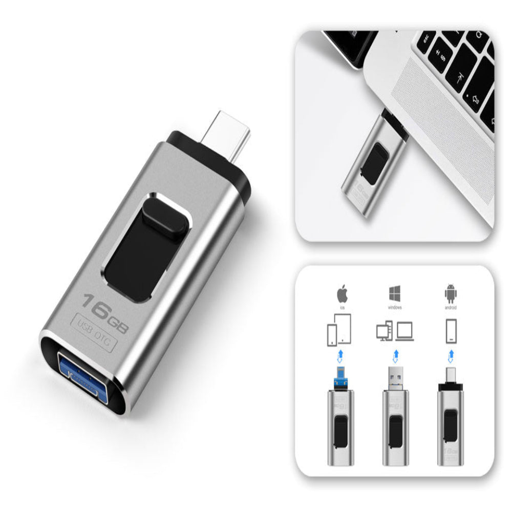 Phone Storage Memory Stick – 4-in-1 USB Flash Drive with Lightning, USB-C, Micro-USB & USB 3.0 for Fast Data Transfer & Backup on Phones & Laptops