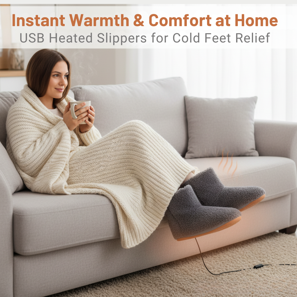 Rechargeable Heated Slippers – Electric USB Heated Shoes & Foot Warmers for Home, Indoor Comfort & Cold Feet Relief