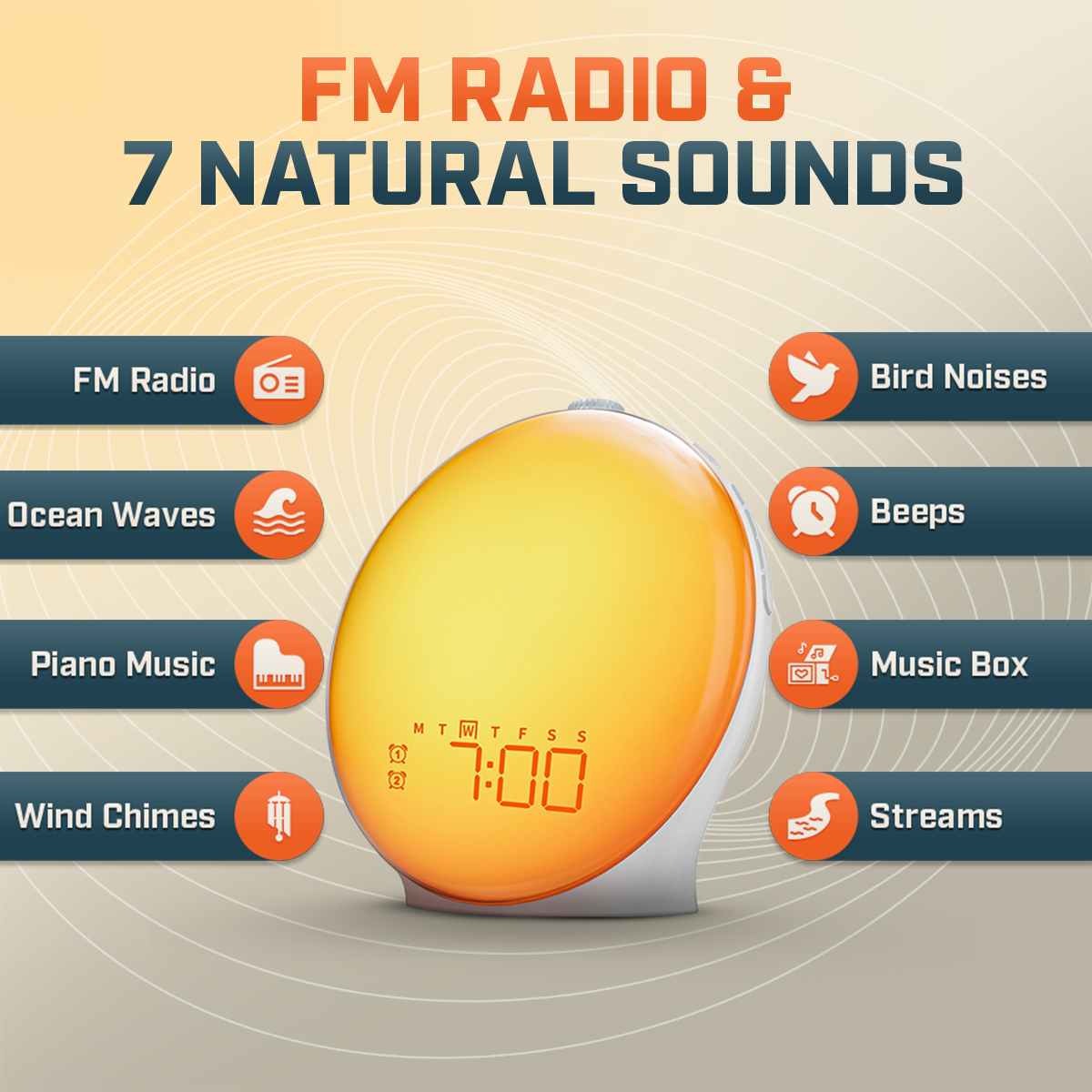 Wake-Up Sun Lamp Alarm Clock | Gradual Sunrise Glow & Customizable Sounds for Gentle Mornings