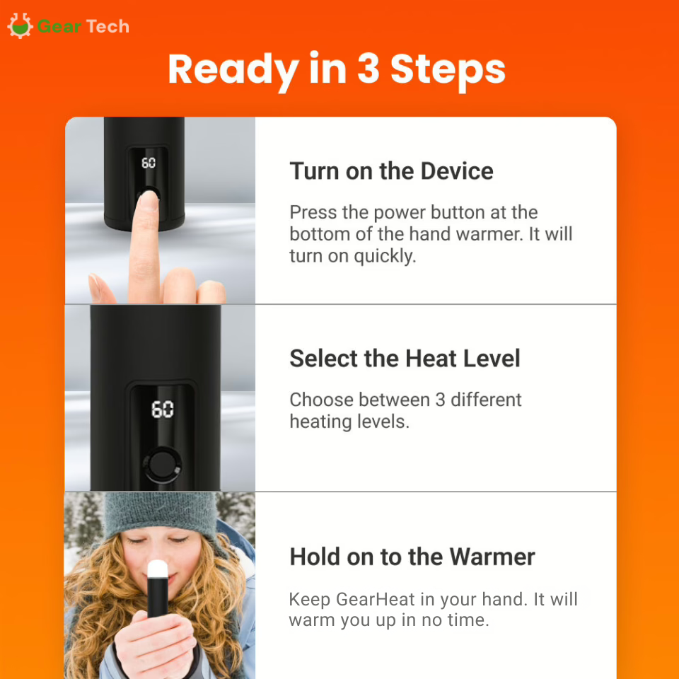 Hand Warmer Power Bank - 3 Heat Modes, Built In Light & Fast Charging