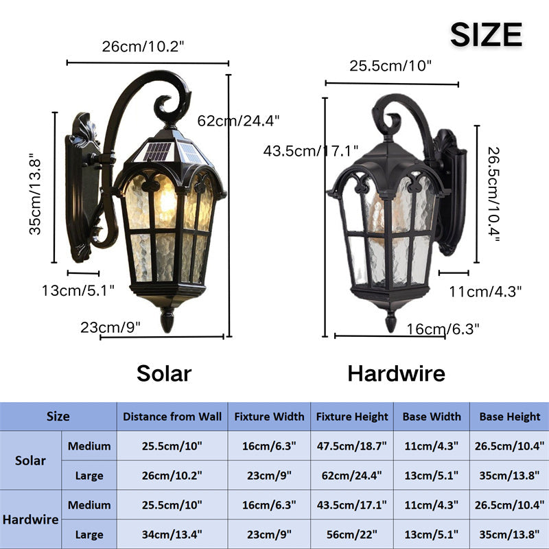 Solar Waterproof Outdoor Wall Light | Vintage Design with Remote Control for Porch. Patio & Garden Use