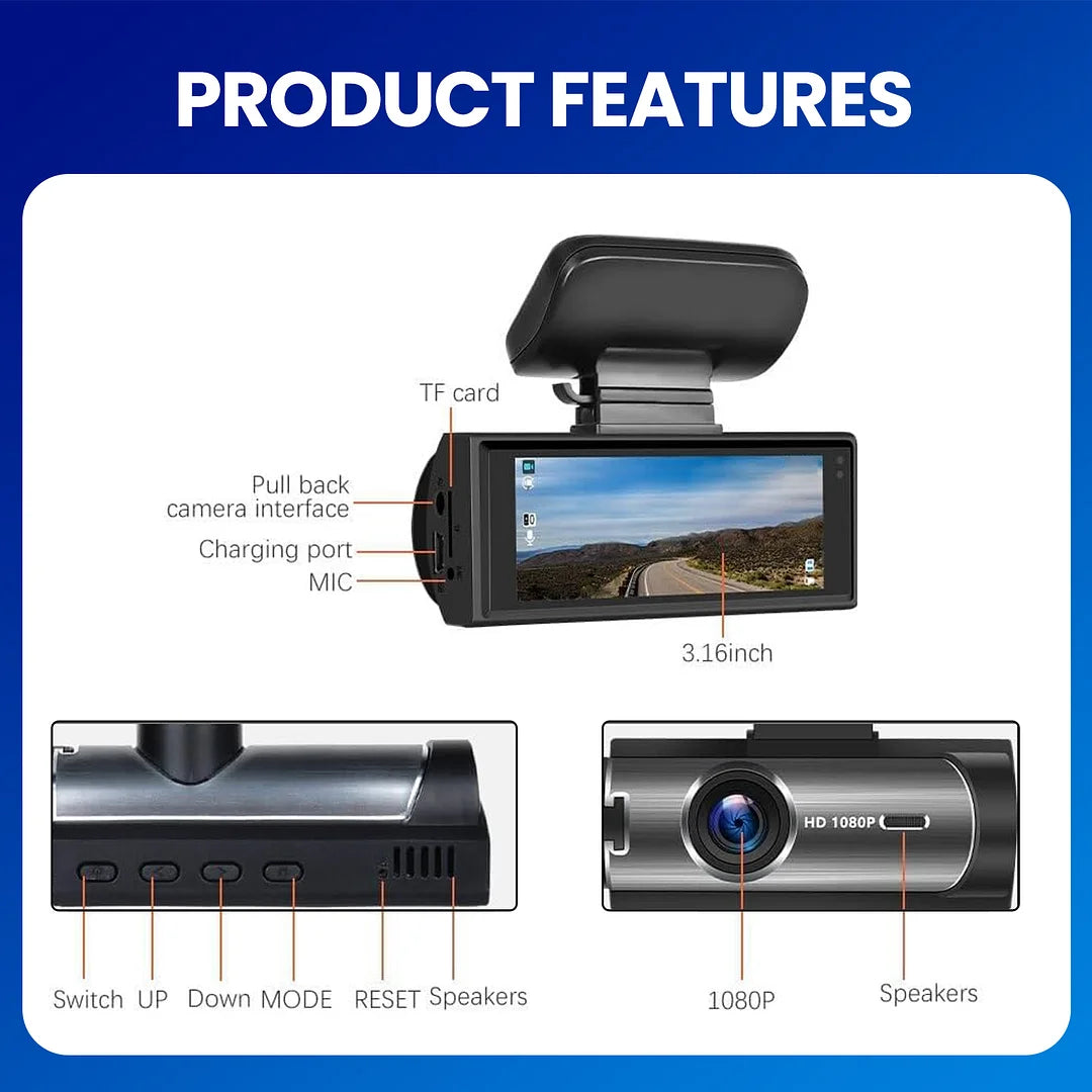 Dual Dashboard Camera For Car - Front & Rear In Car