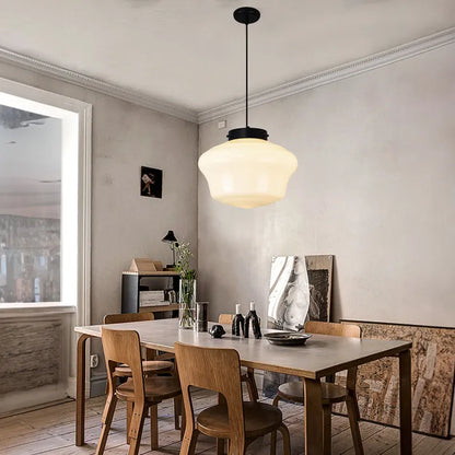 Geometric Milk Glass Pendant Light Fixture - Vintage White Design for Kitchen & Dining Room Lighting