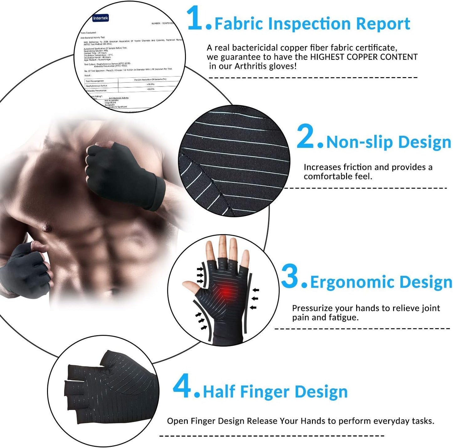 Copper Infused Arthritis Gloves for Finger Pain Relief | Open-Finger, Compression & Non-Slip Design for Pain Relief and Daily Activities