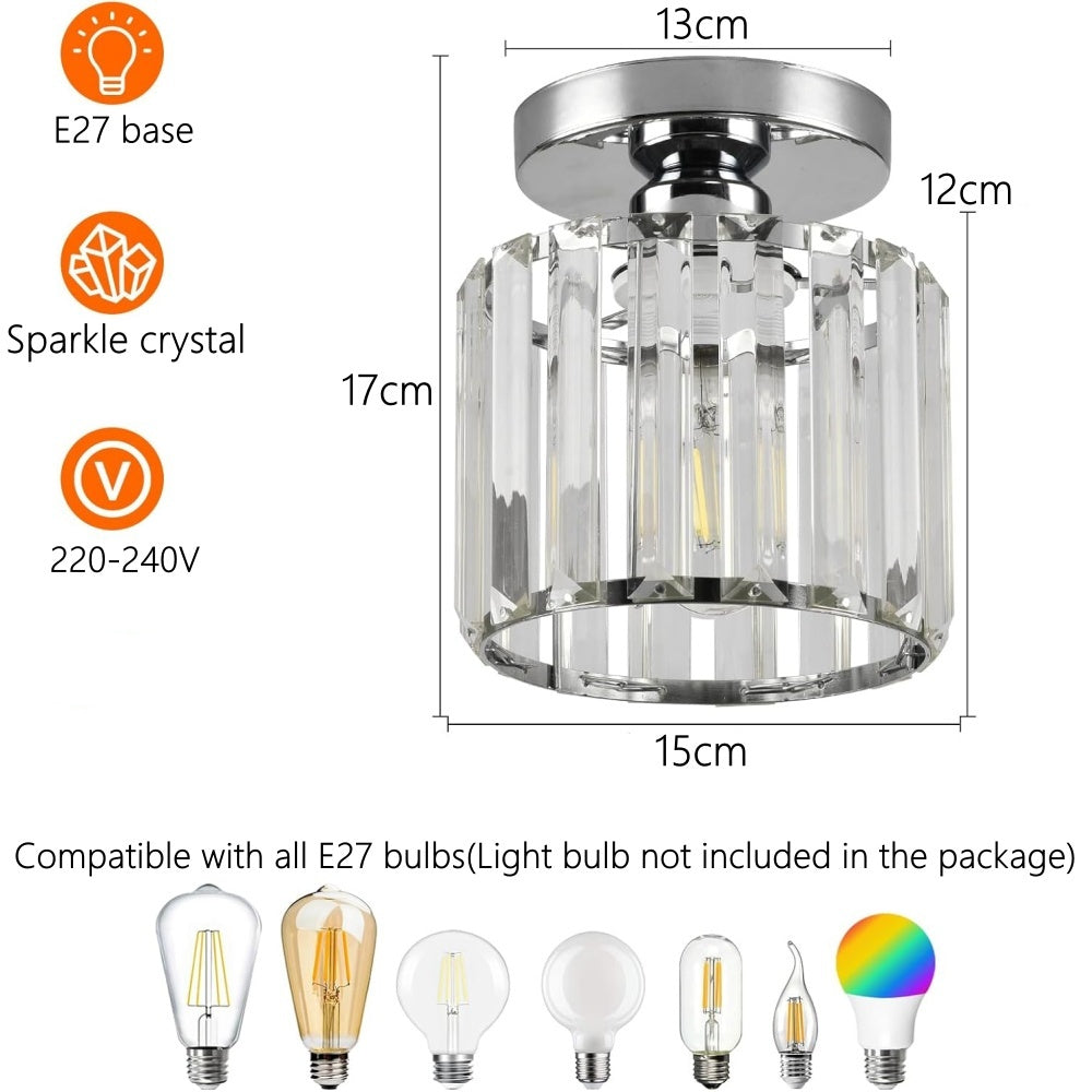 Modern 1-Light Flush Mount Ceiling Light | Black Brass Fixture with Crystal Shade for Hallway & Living Room