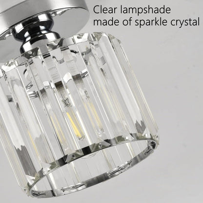 Modern 1-Light Flush Mount Ceiling Light | Black Brass Fixture with Crystal Shade for Hallway & Living Room