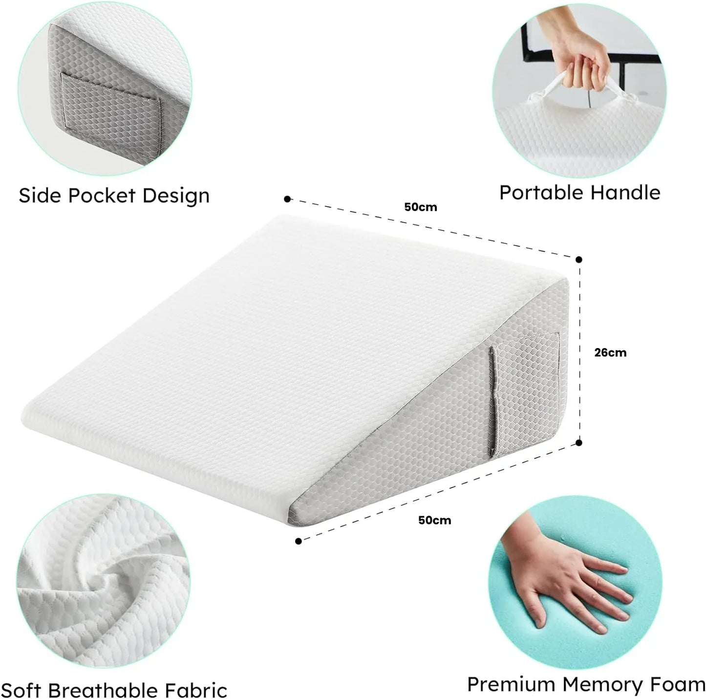 Deluxe Inclined Wedge Support Pillow | Cooling Gel Memory Foam, Removable Cover & Ideal for Back Pain Relief and Acid Reflux