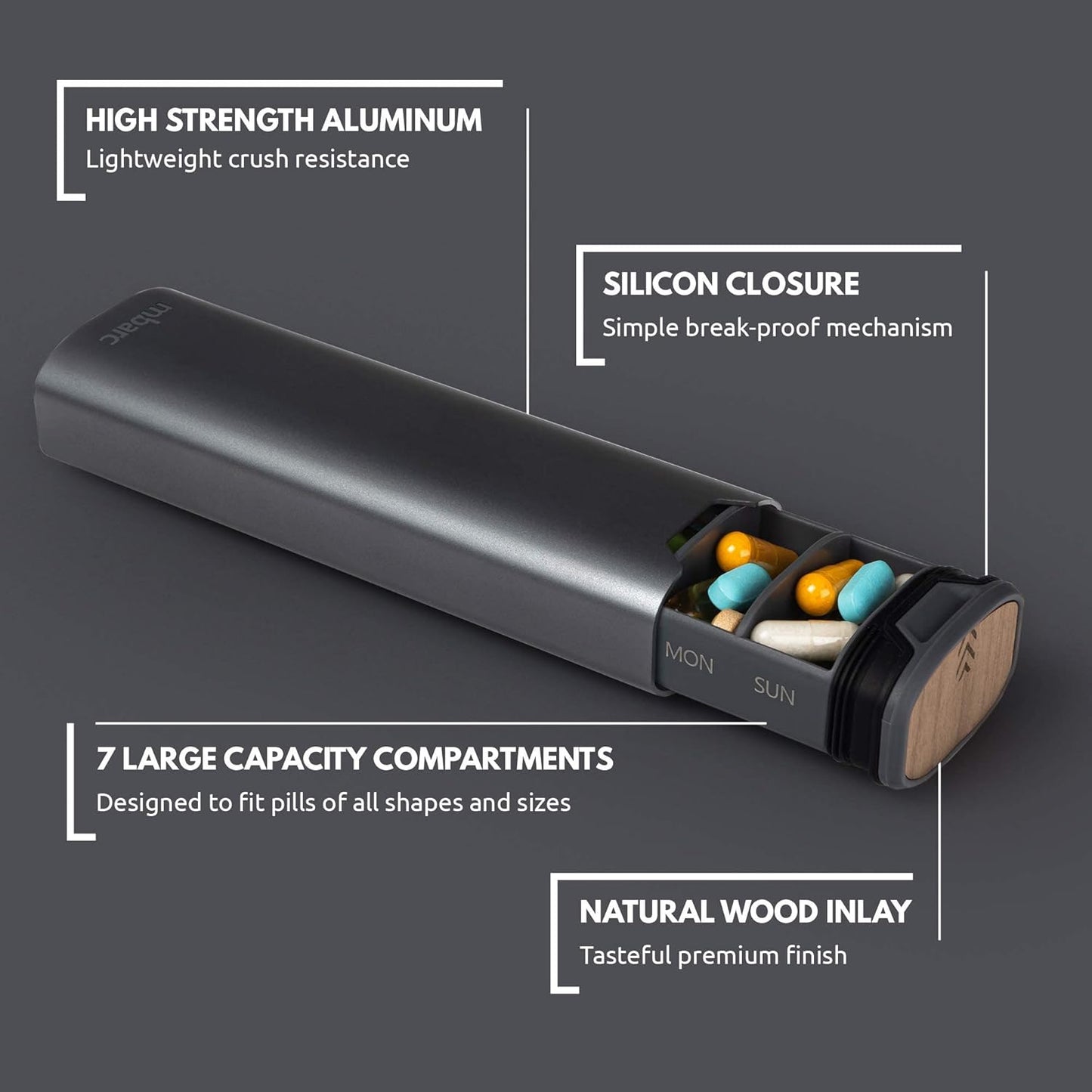 Weekly Pill Organizer | Premium Aluminium & Wooden Design for Home, Office & Travel