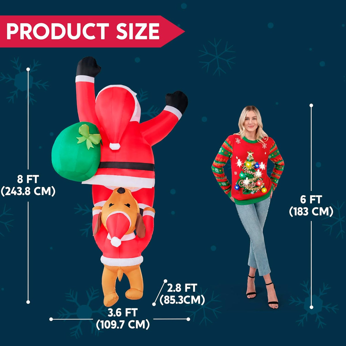 Christmas Inflatable 2.5M - Blow Up Christmas Outdoor Decoration - Build-in LED for Xmas Party, Garden, Lawn, Roof Decor