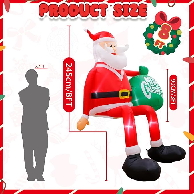 2.5M Christmas Inflatables Outdoor Decorations, Climbing Santa Christmas Inflatable Christmas Yard Decorations with LED Lights