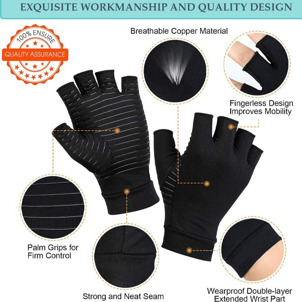 Copper Infused Arthritis Gloves for Finger Pain Relief | Open-Finger, Compression & Non-Slip Design for Pain Relief and Daily Activities