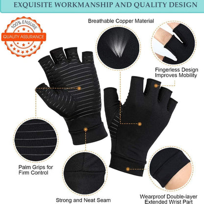 Copper Infused Arthritis Gloves for Finger Pain Relief | Open-Finger, Compression & Non-Slip Design for Pain Relief and Daily Activities