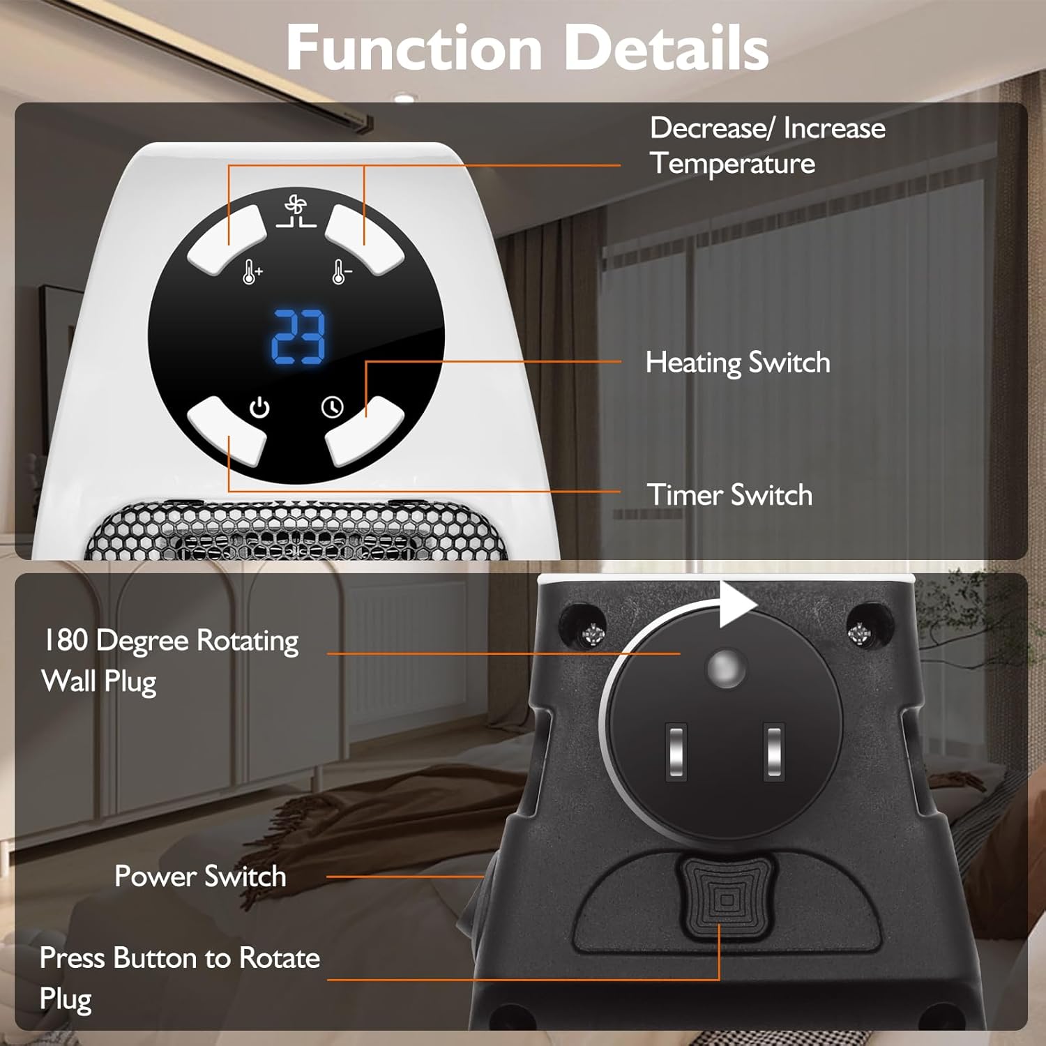Electric Wall Mounted Heater, Plugin in Efficient electric mini heater