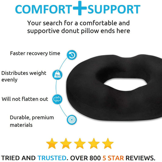 Donut Pillow for Tailbone Pain Relief | Orthopedic Cushion for Hemorrhoids | Comfortable, Ergonomic Design for Hemorrhoids & Sitting Discomfort