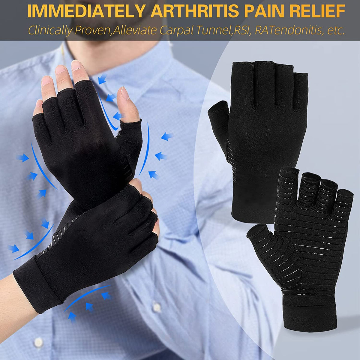 Copper Infused Arthritis Gloves for Finger Pain Relief | Open-Finger, Compression & Non-Slip Design for Pain Relief and Daily Activities