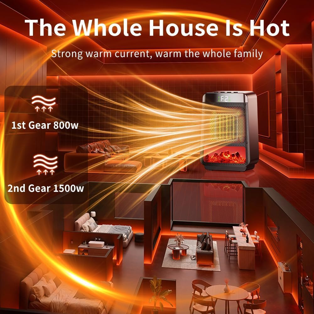 3D Dynamic Flame Electric Heater | 1500W Portable, ECO-Friendly & Fast Heating for Bathroom and Home Use