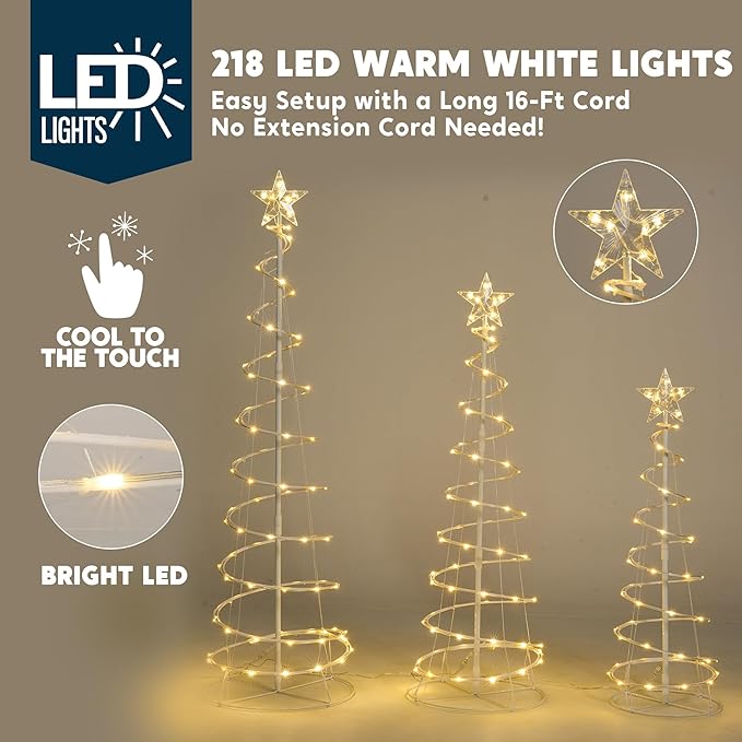 Christmas Tree Lights - Outdoor Xmas Decoration 218 LED Outdoor Lighted Tree with Star Topper & Stakes
